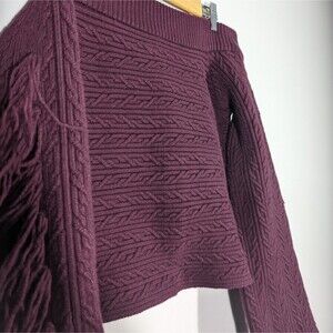 Rachel Roy Sweater Women Sz L Burgundy Chunky Off Shoulder‎ Boho Pullover